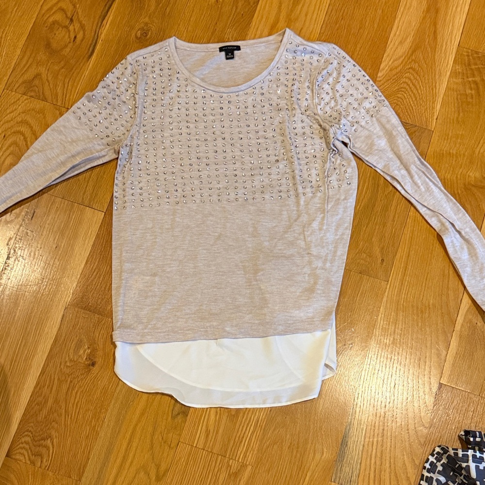 Ann Taylor Chic tan Studded Long Sleeve Top medium